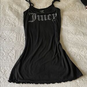 Juicy Couture Black Ribbed Dress with Rhinestone Logo